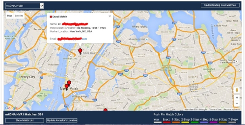 mtDNA Matches Map for NYC