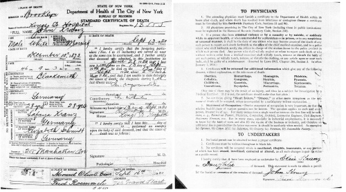 Death Certificate of John Kranz